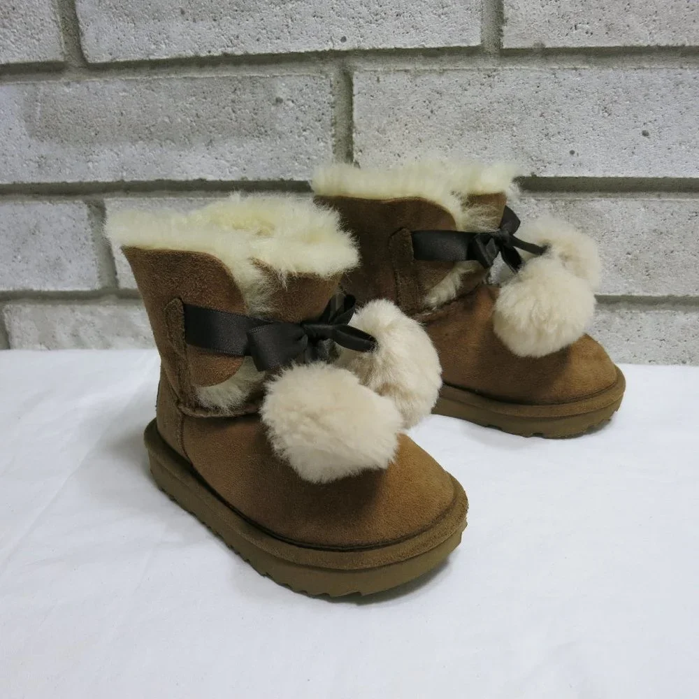 UGG Gita Kids Snow Boots PomPom Bow Insulated Child Footwear Winter Warm Boot 4
